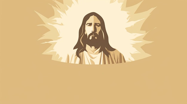 Gesù su uno sfondo beige con raggi che escono dalla sua testa