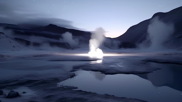 Geyser montagna paesaggio stella cielo Polo Sud Antartide È generato da AI