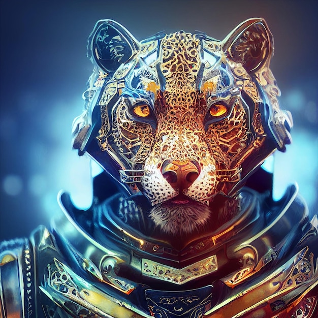ghepardo antropomorfo o guerriero leopardo con armatura medievale rendering 3d