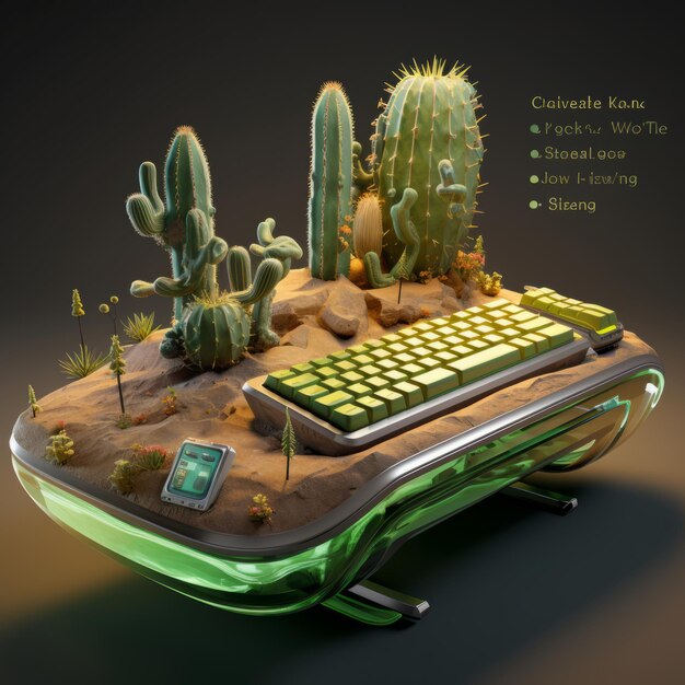 Gherkin Cactus Keyboard Un tavolo Sandy Desertpunk Ispirazione per Logitech MX Keys Concept Art