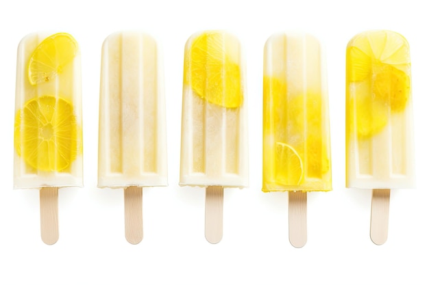 Ghiaccioli al limone su sfondo bianco Spuntino freddo per la calda estate IA generativa