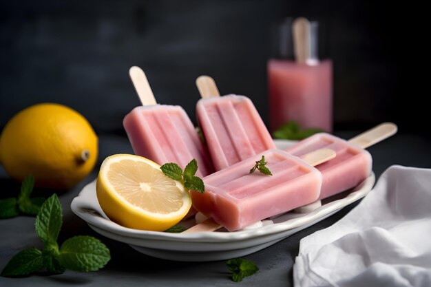 Ghiaccioli di limonata rosa pastello gelato e limone