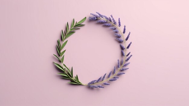 Ghirlanda AI generativa di rami di lavanda fiori con spazio di copia cornice floreale organica naturale sfondo viola