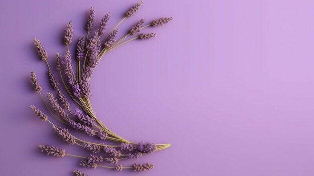 Ghirlanda AI generativa di rami di lavanda fiori con spazio di copia cornice floreale organica naturale sfondo viola