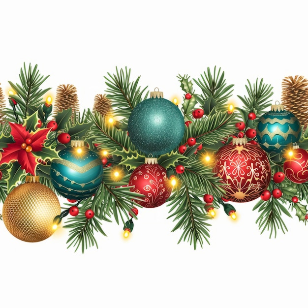 Ghirlanda di Natale con ornamenti e coni di pino