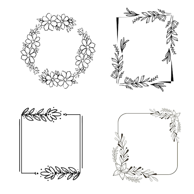 Ghirlanda florale disegnata a mano Ghirlanda floreale con foglie per il matrimonio