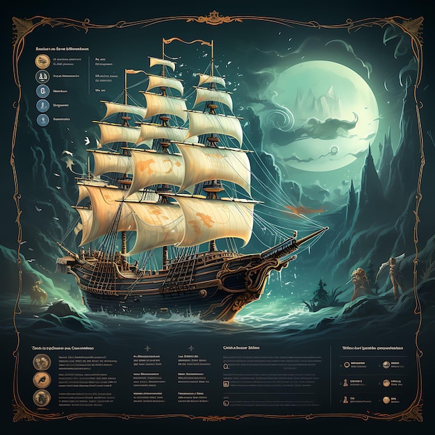 Ghost Ship Pop Up Ui Haunted Seas Gioco a tema Mobile Explora Design Art Graphic Frame Card Decor