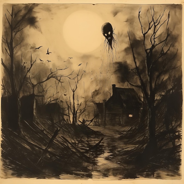 Ghostly Inkwash Landscape Un omaggio lovecraftiano di Alfred Kubin