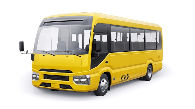 Giallo Autobus di piccole dimensioni per viaggi urbani e suburbani Auto con corpo vuoto per la progettazione e la pubblicità illustrazione 3d