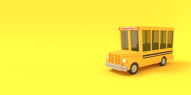 Giallo dello scuolabus del fumetto su un fondo giallo 3d reso