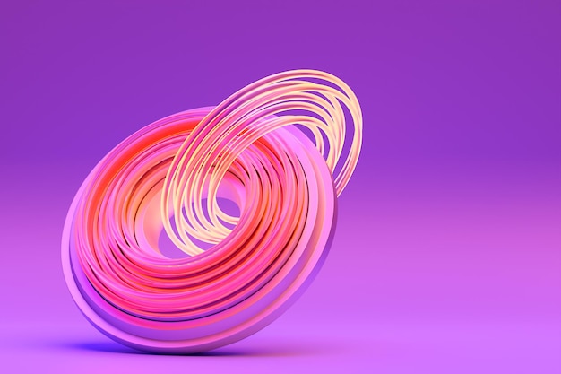 Giallo e rosa neon futuristico ciambella torus su sfondo bianco isolato rendering 3D