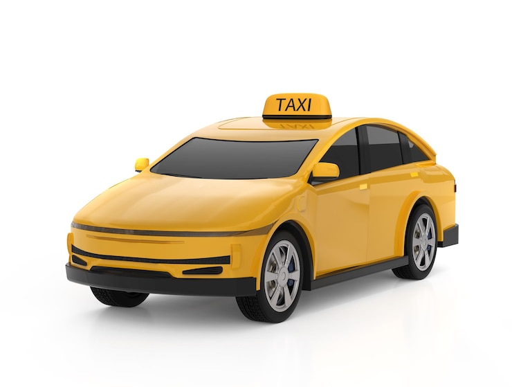 Foto giallo ev taxi o veicolo elettrico su sfondo bianco