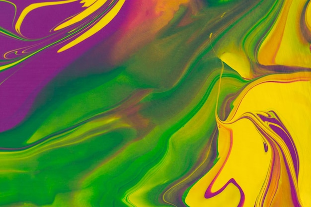 Giallo verde viola fluido arte astratta tendenza creativa sfondo Movimento dinamico delle linee