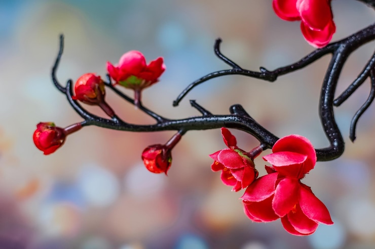 Foto giappone in primavera con fiori di ciliegio attenzione selettiva sullo sfondo sfocato