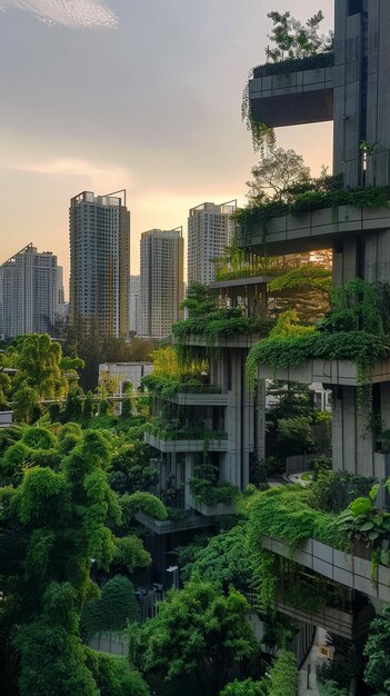 Giardini galleggianti sorvolano sopra la città fornendo un'esplosione di verde nella giungla di cemento AI generata illustrazione