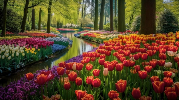 Giardini Keukenhof Paesi Bassi vibranti campi di tulipani Creato con la tecnologia AI generativa