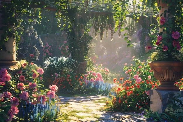 Giardini tranquilli pieni di fiori colorati