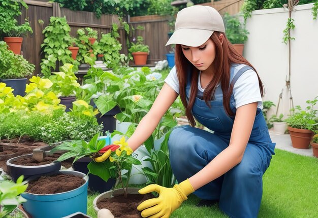 giardiniere femminile giovane e chic che si prende cura di