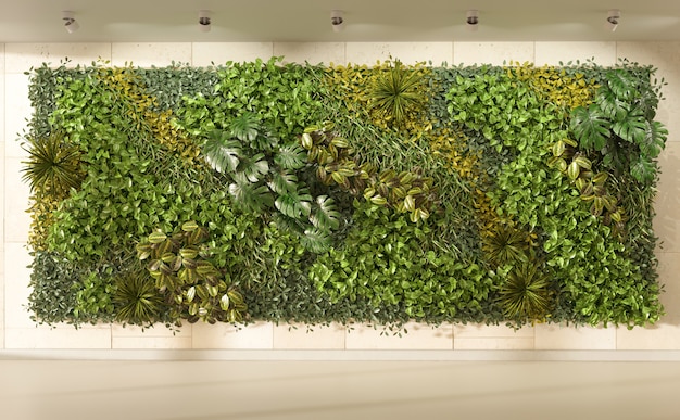 Giardino a parete verticale nel rendering 3d di interior design