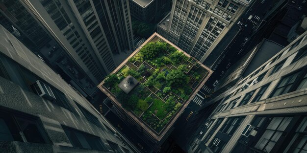 Giardino generativo AI sul tetto di un grattacielo Agricoltura urbana Spazi verdi