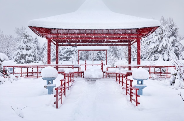 Giardino giapponese d'inverno ad Almaty