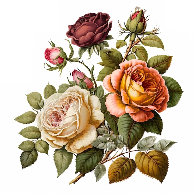 Giardino inglese rosa isolato su sfondo bianco clipart generato da AI