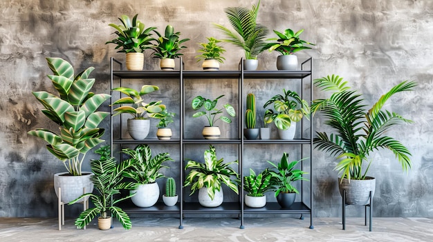 Giardino interno con collezione di piante verdi Decorazione della casa elegante e fresca Spazio di vita naturale e vibrante