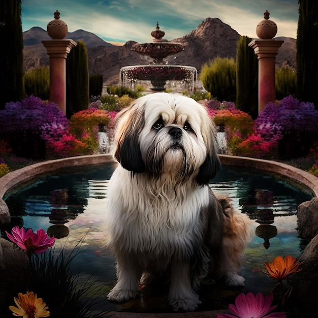 Giardino paradiso felice lhasa apso cane animale Ai generato arte