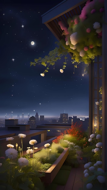 Giardino sul tetto di notte illustrazione