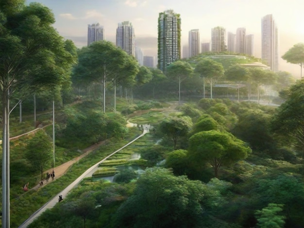 Giardino verde della città del futuro