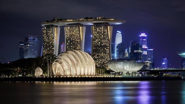 Giardino vicino alla baia in scena notturna a Singapore