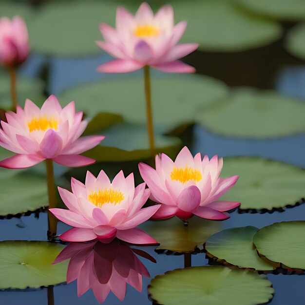 gigli d'acqua rosa con fiori gialli e rossi in acqua