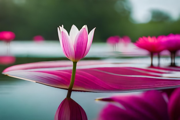 giglio d'acqua rosa e bianco con uno sfondo sfocato