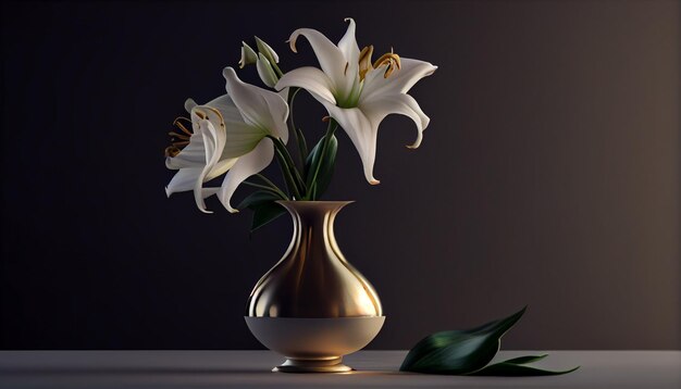 Giglio in bellissimo vaso su tavolo minimalista con sfondo a parete solida