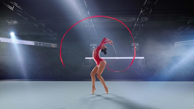 Ginnasta ritmica nell'arena professionale