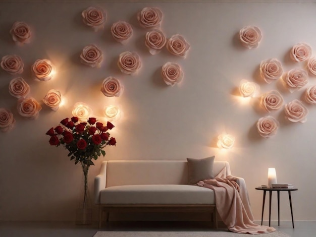 Gioca con l'illuminazione per creare un effetto ombra di rose sul muro Questo può aggiungere un tocco sottile e artistico allo sfondo