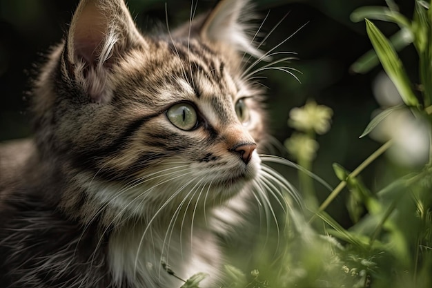 Giocare in giardino è un soffice gattino soriano