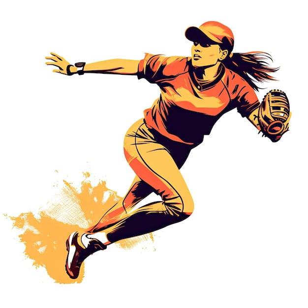 Giocatore di baseball della ragazza che corre nel piatto di casa per battere lo stile di immagine di Throw Home ScoreIllustration