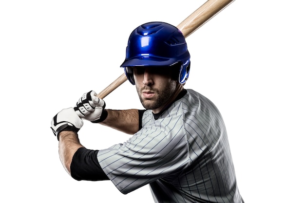 Giocatore di baseball in uniforme blu