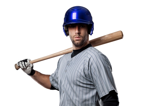 Giocatore di baseball in uniforme blu