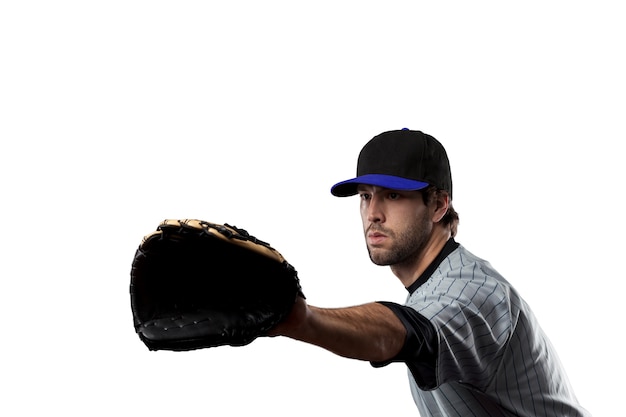 Giocatore di baseball in uniforme blu
