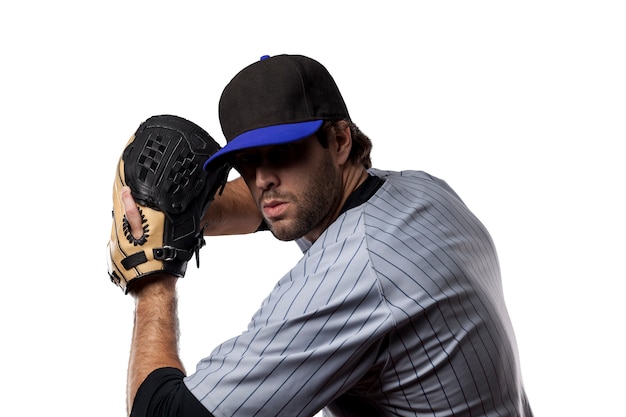 Giocatore di baseball in uniforme blu