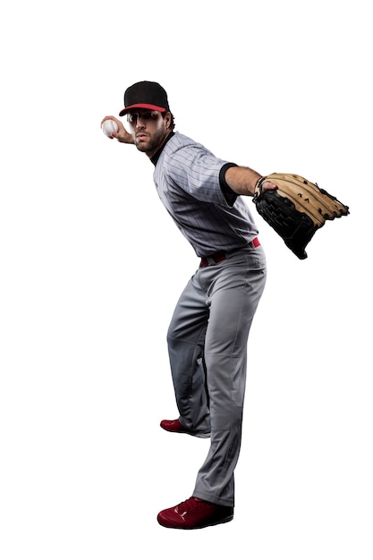 Giocatore di baseball in uniforme rossa ,.