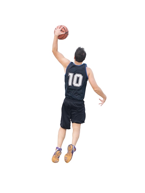 Giocatore di basket inzuppare su sfondo bianco