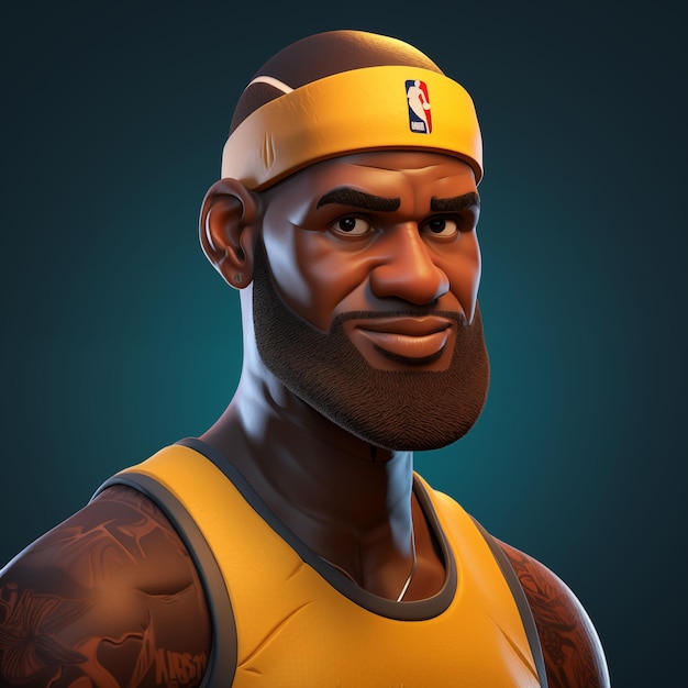 Giocatore di basket Lebron James personaggio dei cartoni animati 3D
