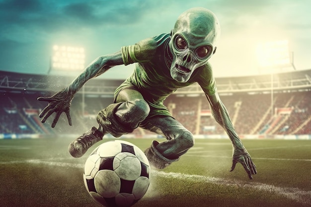 Giocatore di calcio carattere alieno illustrazione generativa ai