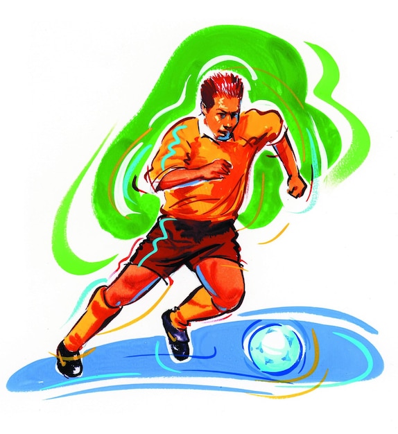 Giocatore di calcio con un clippart di palla disegno di partita di calcio
