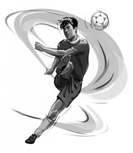 Giocatore di calcio con un clippart di palla disegno di partita di calcio