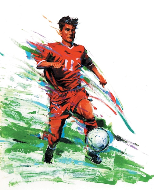 Giocatore di calcio con un clippart di palla disegno di partita di calcio