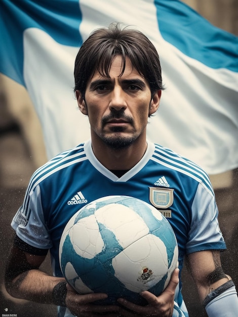 Giocatore di calcio professionista che indossa la maglia della nazionale argentina con il numero dieci sulla maglia